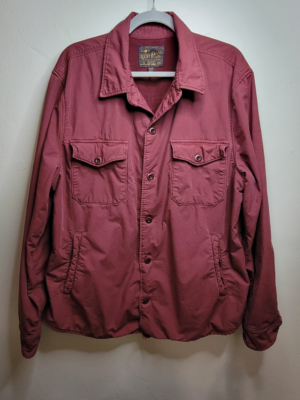 2019 Lucky Brand Company Heavy Cotton Button Up Winter Jacket -Burgundy -Mens XL
